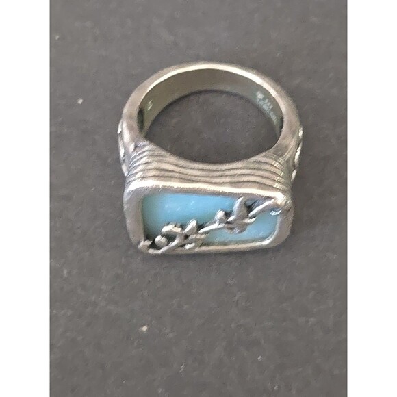 Silpada Aqua Quartz Sterling Silver Hammered Floral Amazonite Ring size 6 - Picture 2 of 11